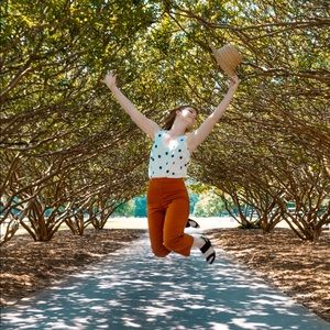 Orange high waisted cropped wide leg pants